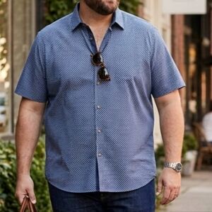 UNTUCKit Kemble Blue Geometric Micro-Print Short Sleeve Shirt XXL